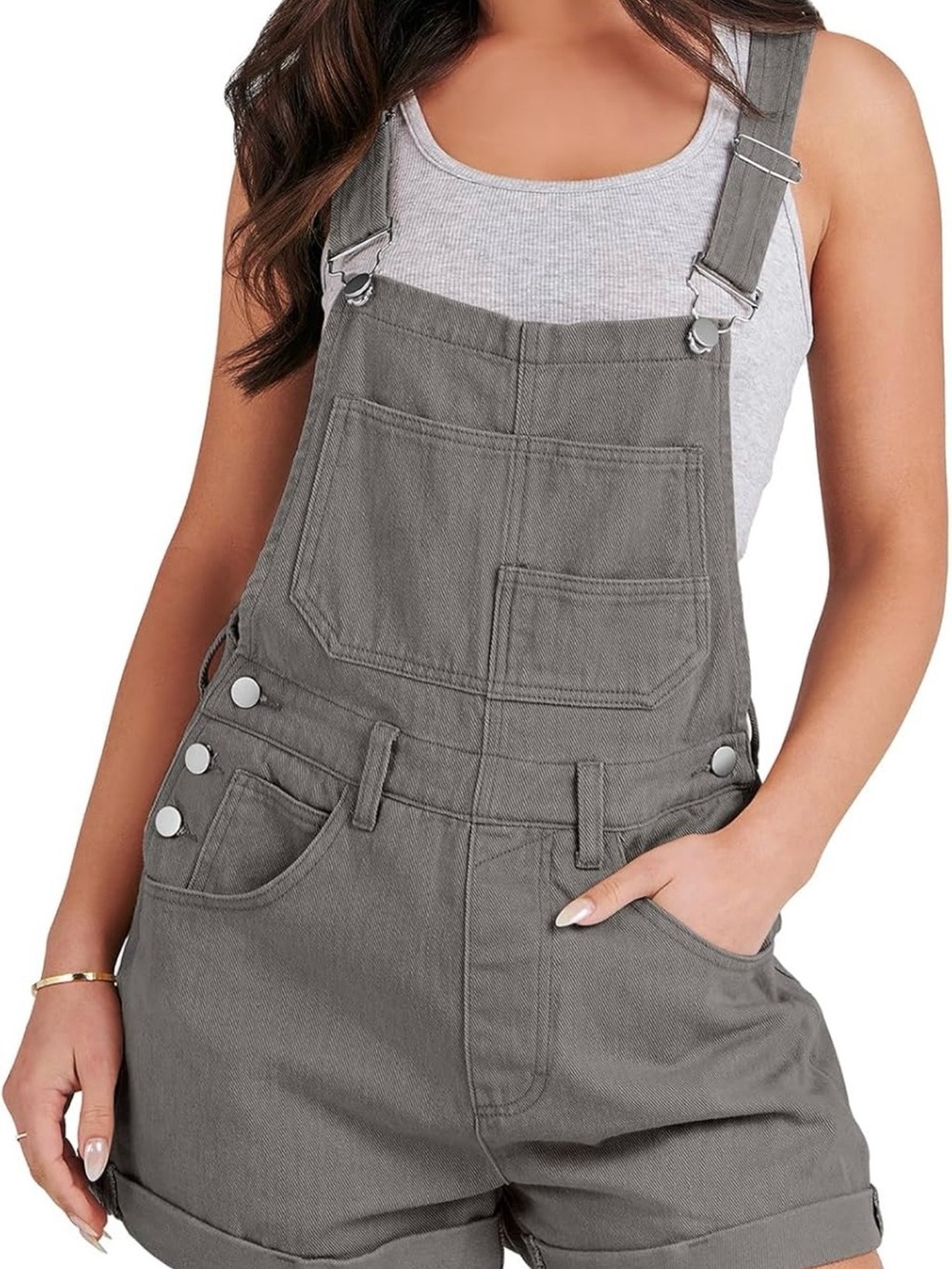 NWT Women's Dark Gray Short Denim Overalls! Medium! NEW! - Picture 8 of 9